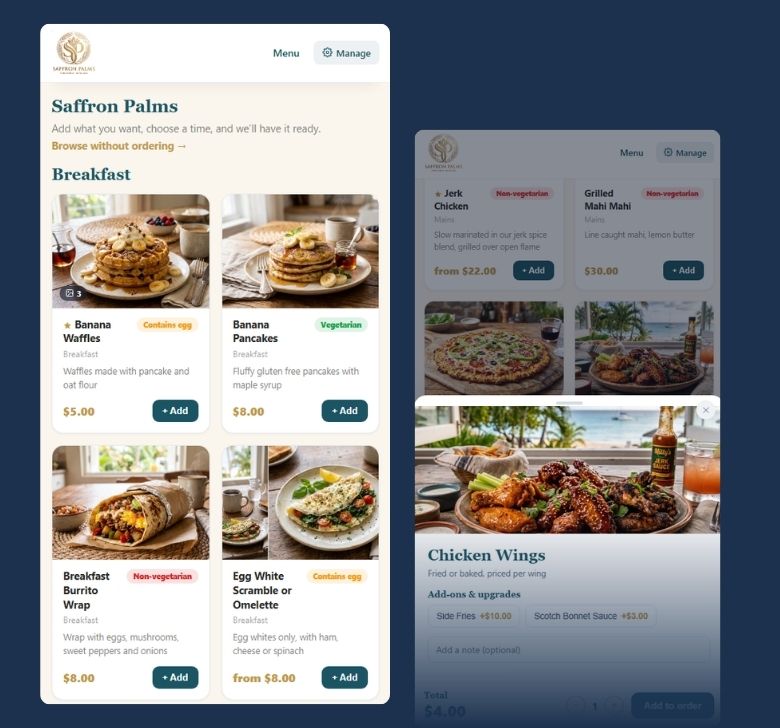 An Isle Order storefront with a product and its add-ons open