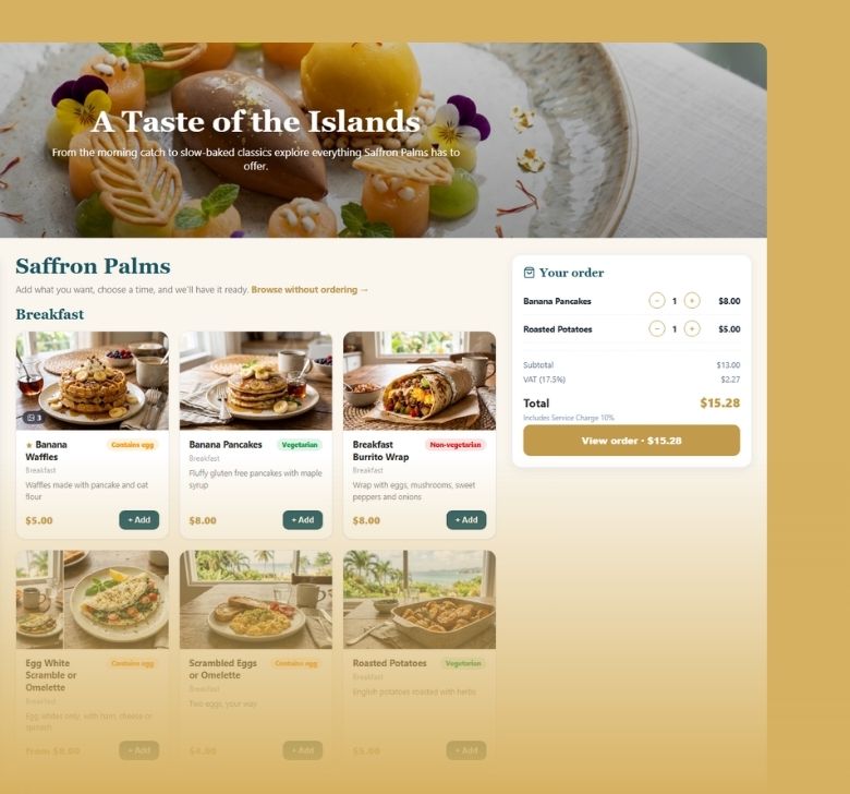 A styled Isle Order storefront with a hero image and an order basket
